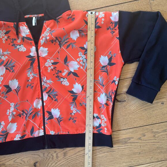 TopShop Floral Front Hooded Sweatshirt US Size 12 Asian Inspired Orange Black - Picture 6 of 7